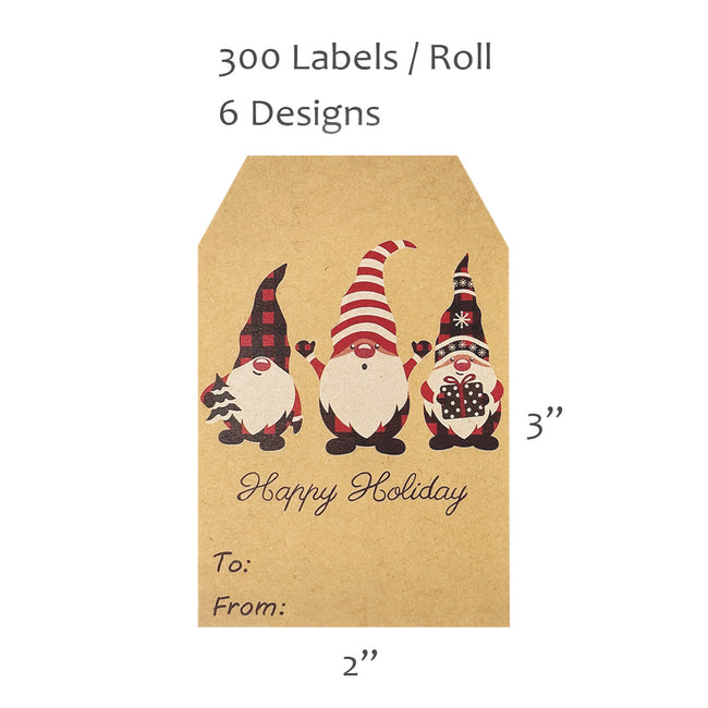 Wrapables Christmas Holiday Gift Tag Stickers and Labels Roll for Gift-Wrapping, Labeling, Package Decoration (300pcs), Gnomes