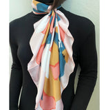 Wrapables Satin Neckerchief Square Scarf 26.5 x 26.5 Inches, Abstract Pink Floral