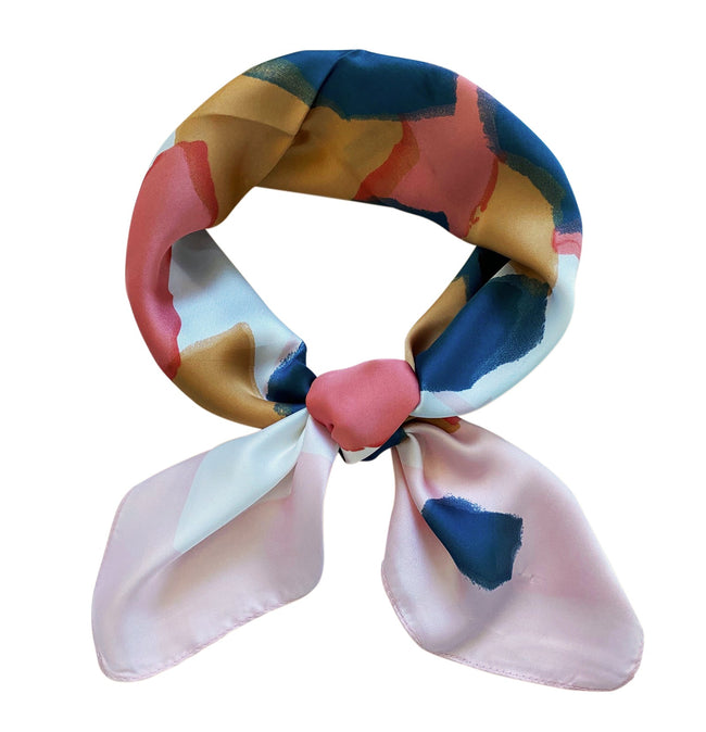 Wrapables Satin Neckerchief Square Scarf 26.5 x 26.5 Inches, Abstract Pink Floral