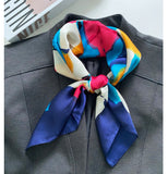 Wrapables Satin Neckerchief Square Scarf 26.5 x 26.5 Inches, Abstract Navy Floral