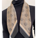 Wrapables Satin Neckerchief Square Scarf 26.5 x 26.5 Inches, Brown Checkers