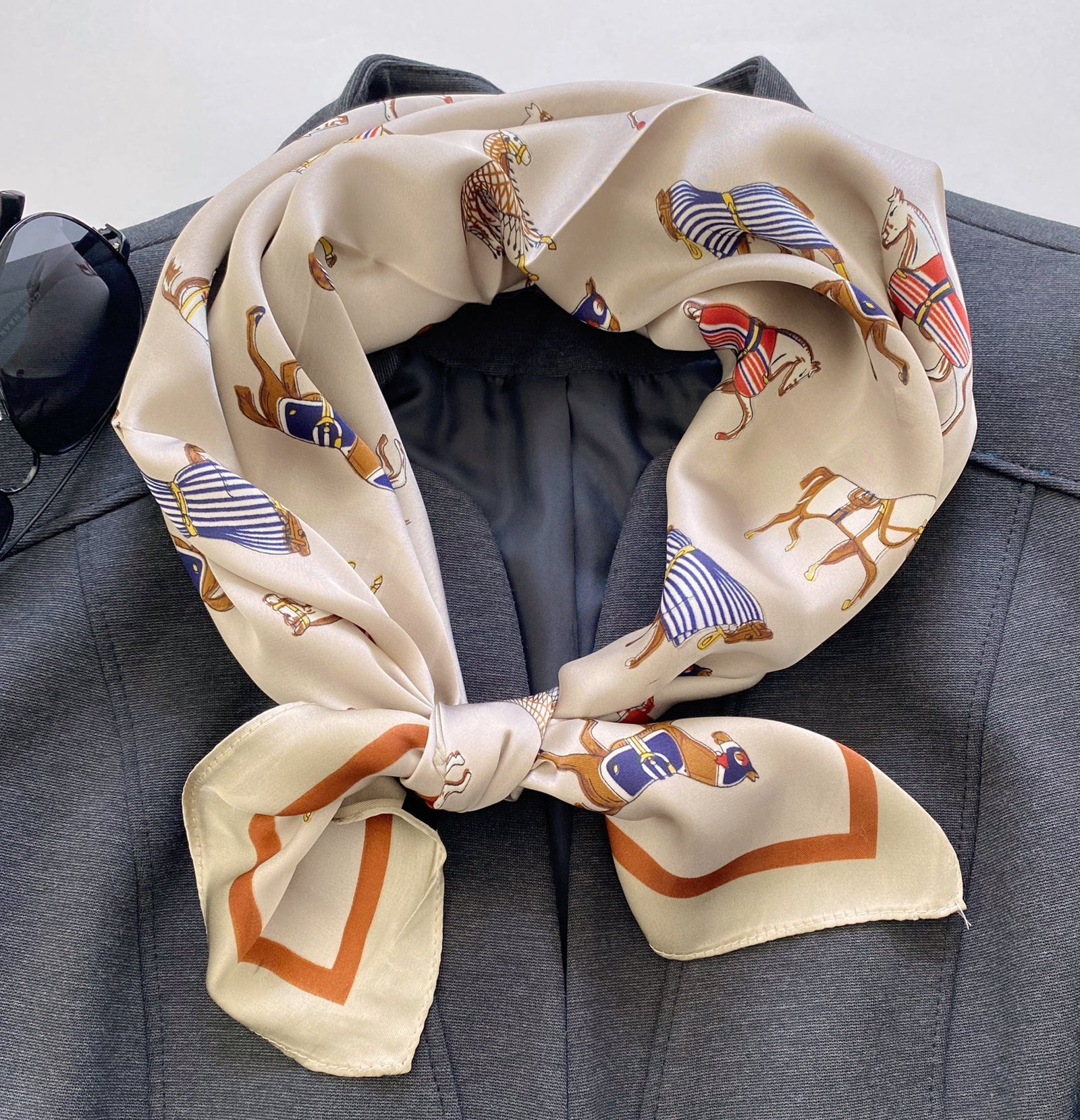 Wrapables Satin Neckerchief Square Scarf 26.5 x 26.5 Inches, Equestrian Tan