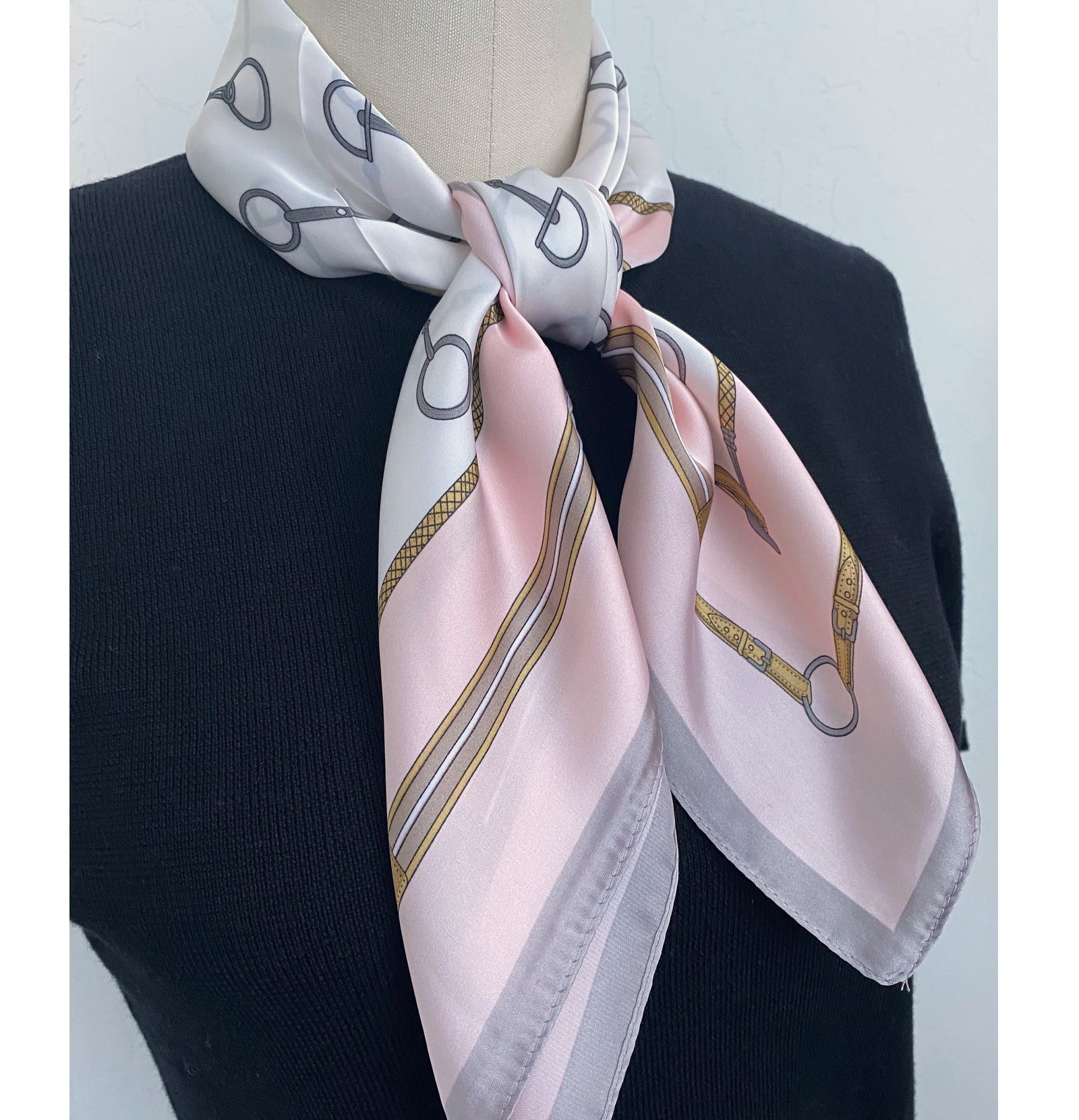 Wrapables Satin Neckerchief Square Scarf 26.5 x 26.5 Inches, Stirrups Pink