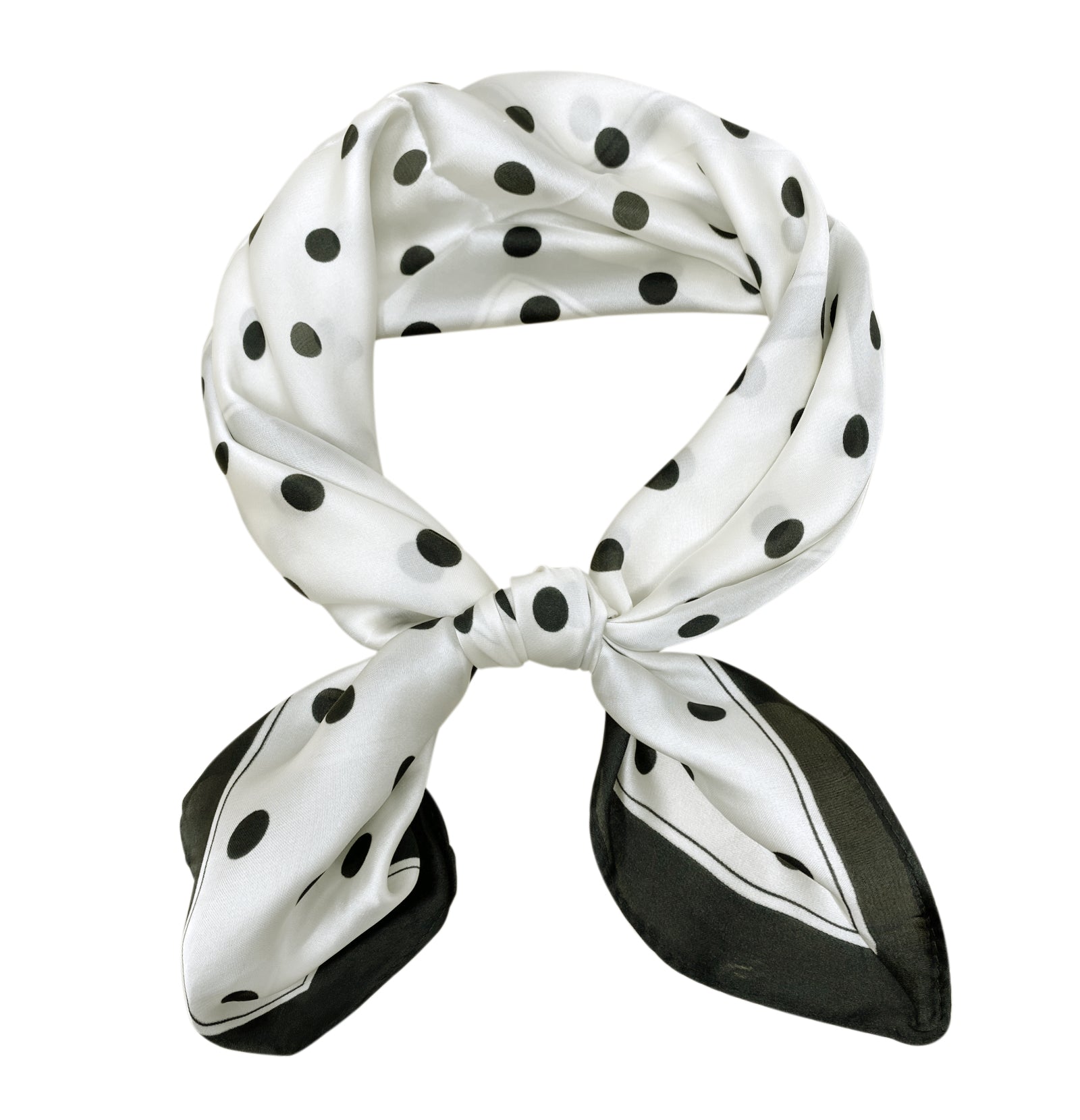 Wrapables Satin Neckerchief Square Scarf 26.5 x 26.5 Inches, Cream with Dots