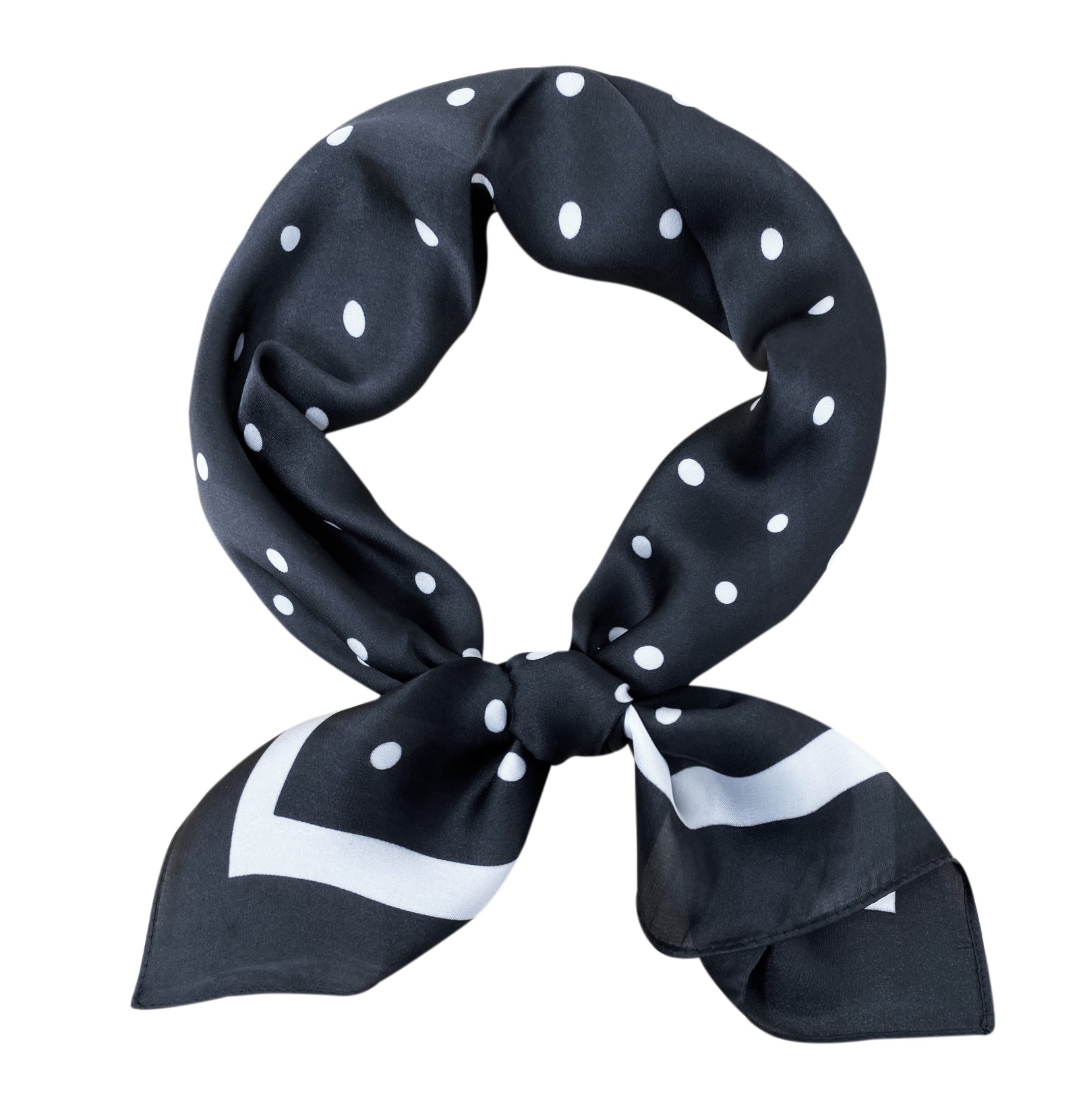 Wrapables Satin Neckerchief Square Scarf 26.5 x 26.5 Inches, Black with Dots