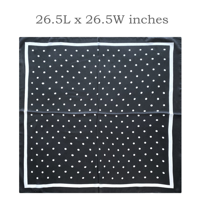 Wrapables Satin Neckerchief Square Scarf 26.5 x 26.5 Inches, Black with Dots