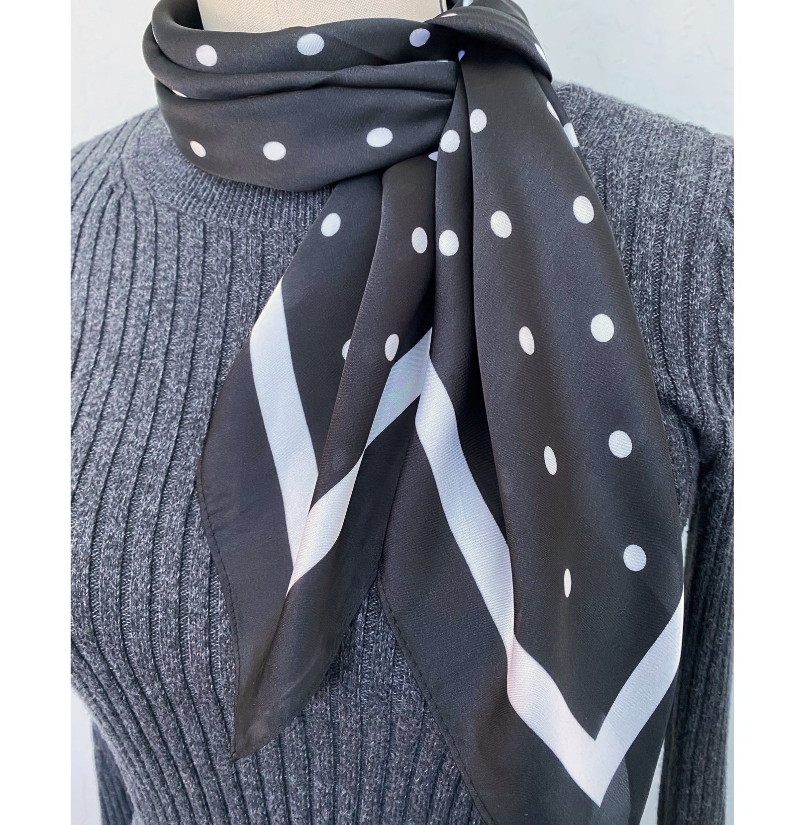 Wrapables Satin Neckerchief Square Scarf 26.5 x 26.5 Inches, Black with Dots