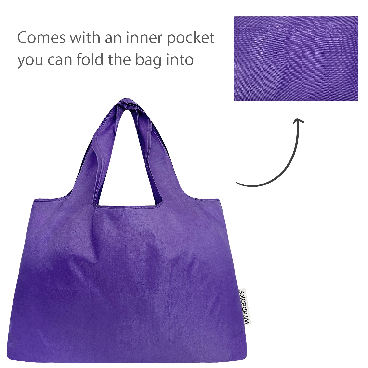 Wrapables Large & Small Foldable Tote Nylon Reusable Grocery Bags, Set of  2, Purple
