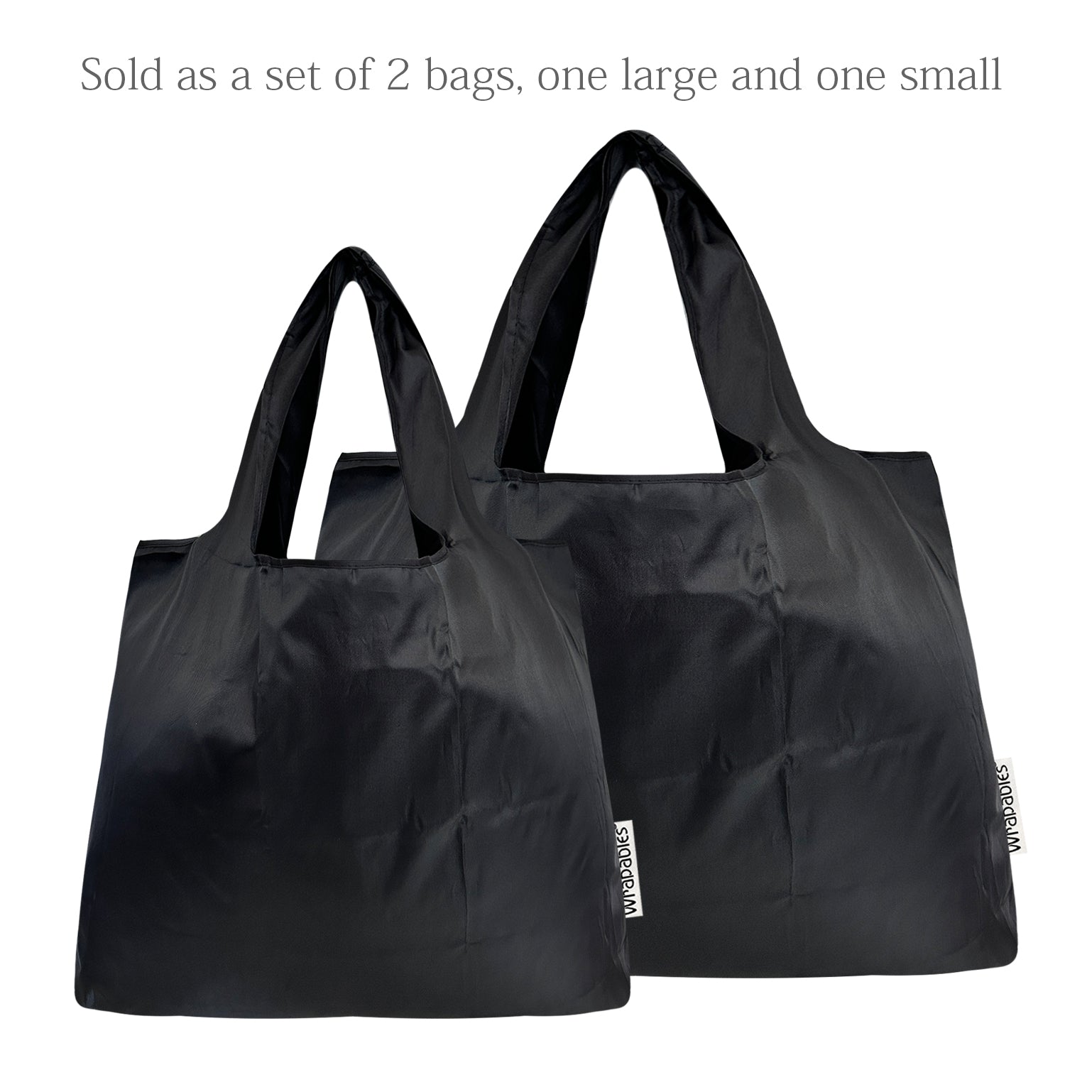 Wrapables Large & Small Foldable Tote Nylon Reusable Grocery Bags, Set of 2, Black