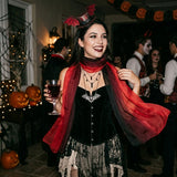 Wrapables Women's Lightweight Sheer Solid Color Georgette Scarf, Halloween Costume Accessories, Red & Black