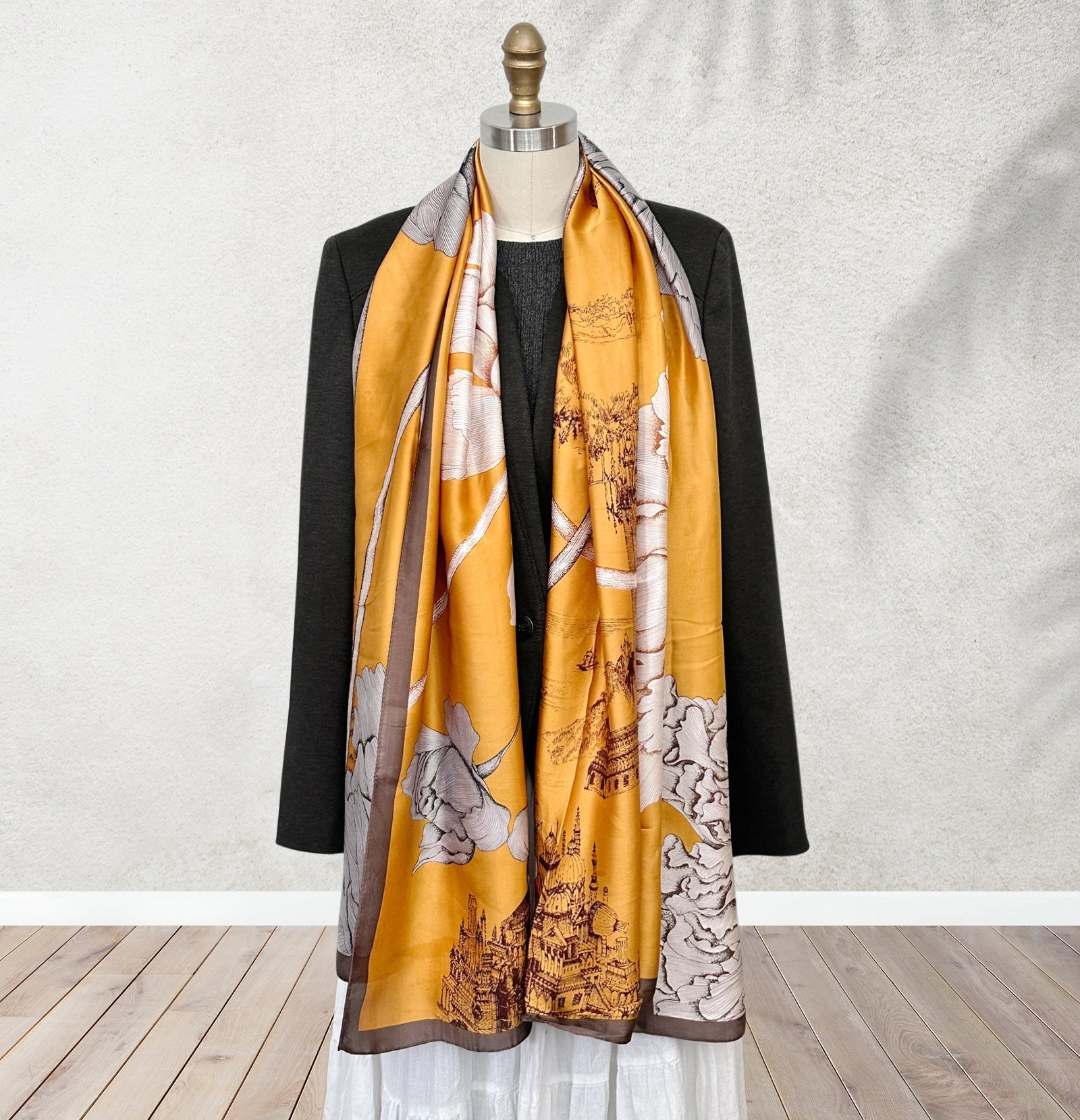 Wrapables Silk Like Satin Polyester Large Scarf Wrap, Yellow Wild Flower