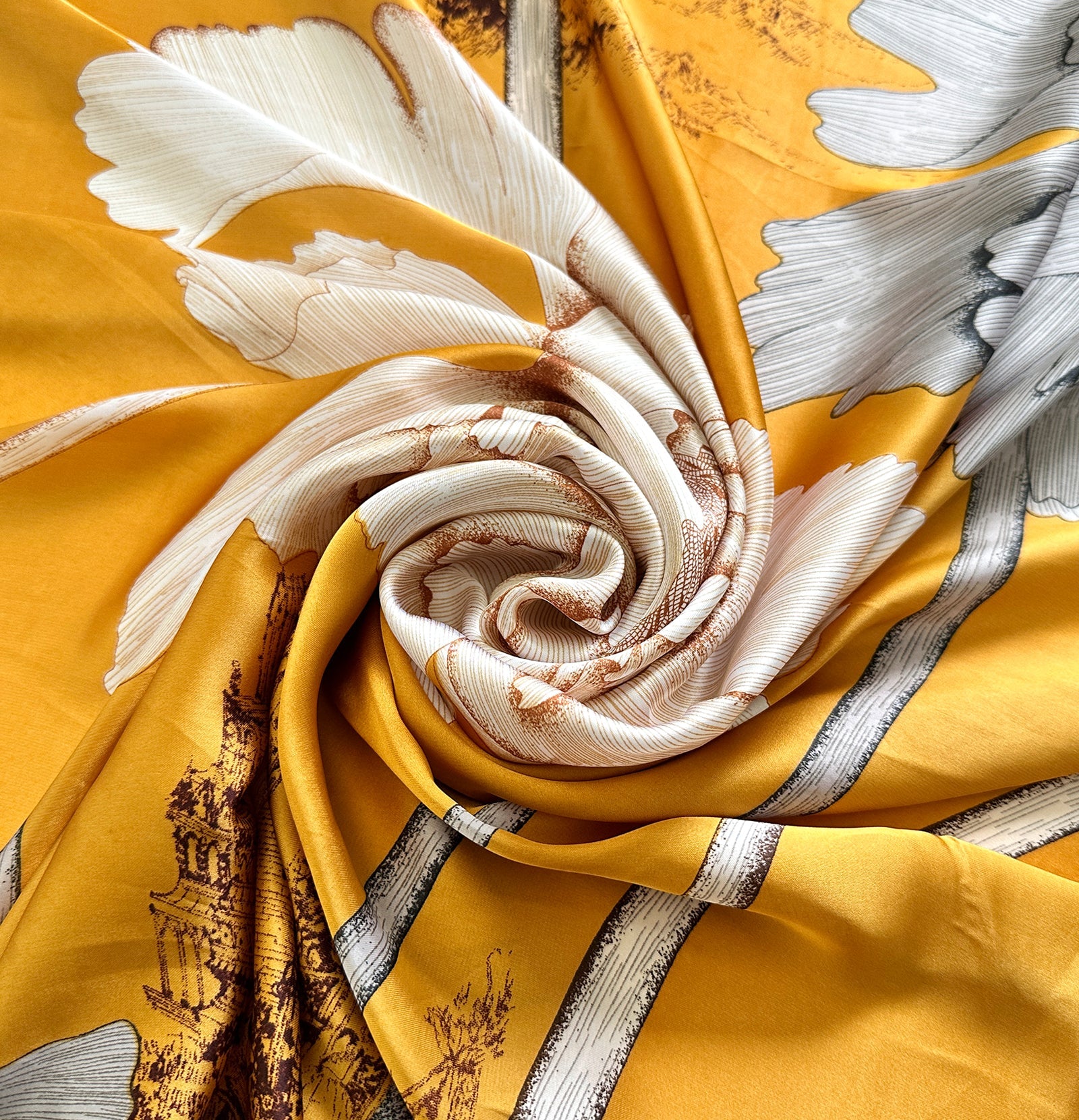 Wrapables Silk Like Satin Polyester Large Scarf Wrap, Yellow Wild Flower