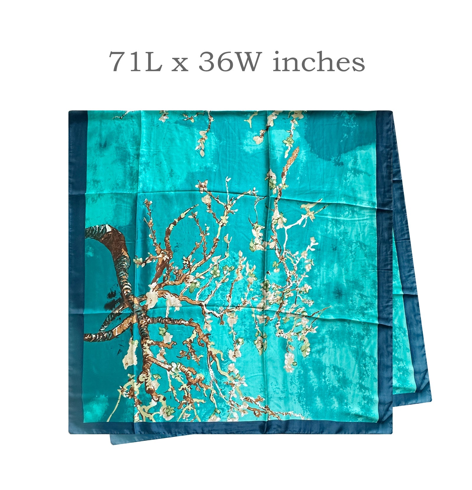 Wrapables Silk Like Satin Polyester Large Scarf Wrap, Almond Blossoms Teal