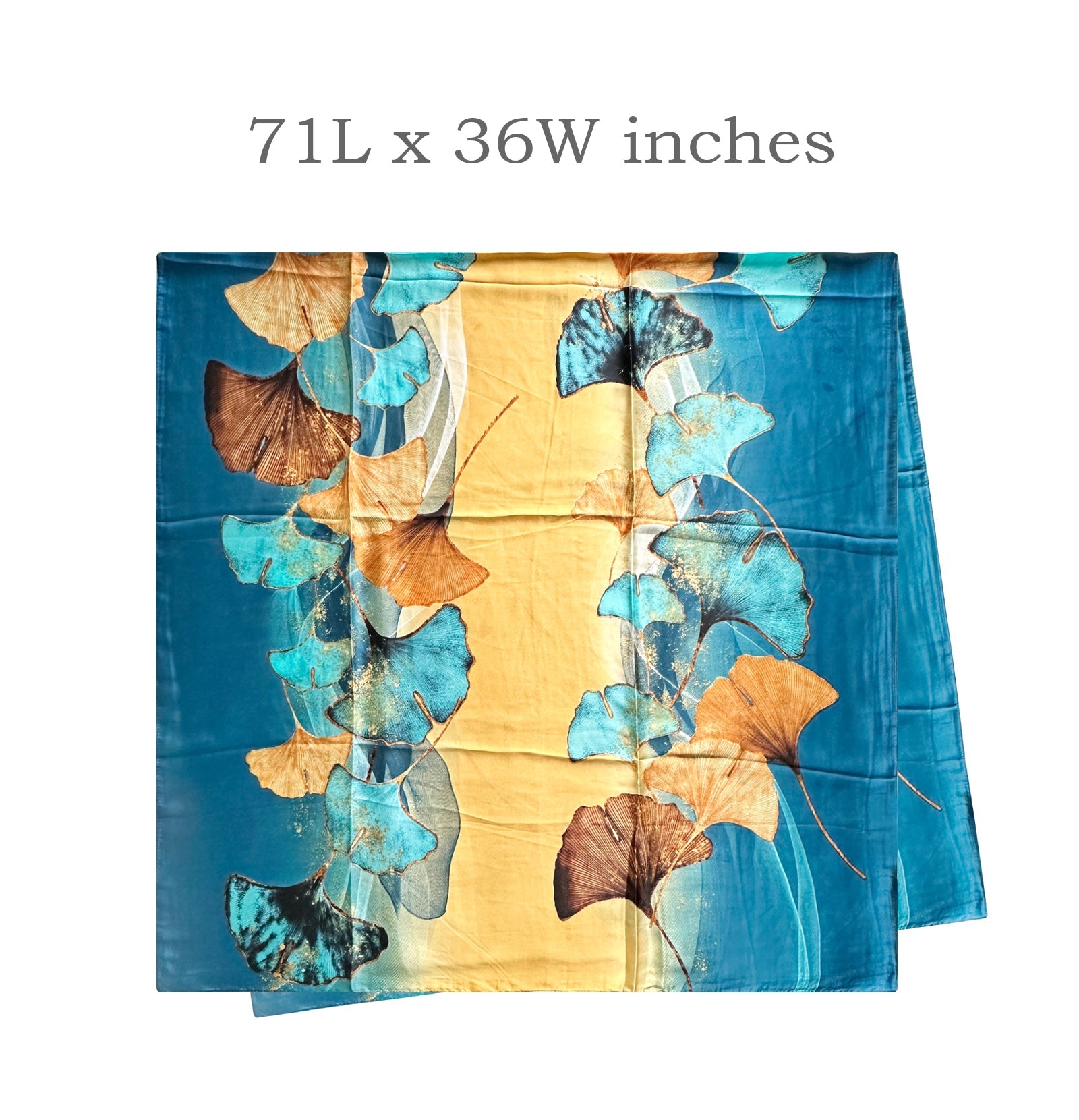 Wrapables Silk Like Satin Polyester Large Scarf Wrap, Gingko Blue & Gold