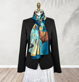 Wrapables Silk Like Satin Polyester Large Scarf Wrap, Gingko Blue & Gold