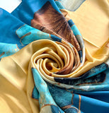 Wrapables Silk Like Satin Polyester Large Scarf Wrap, Gingko Blue & Gold