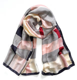 Wrapables Silk Like Satin Polyester Large Scarf Wrap, Pink Plaid