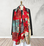 Wrapables Silk Like Satin Polyester Large Scarf Wrap, Red Lotus