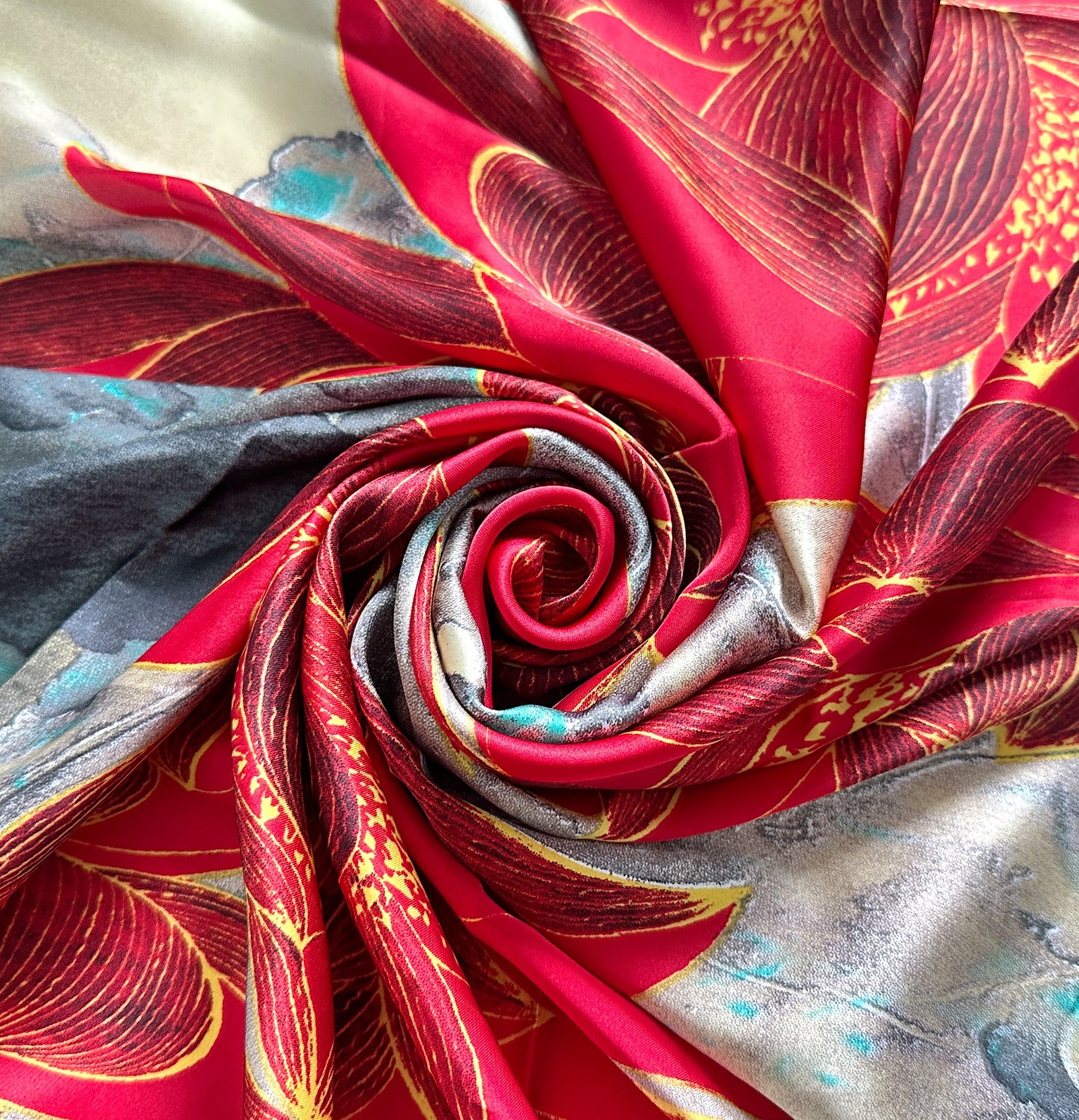 Wrapables Silk Like Satin Polyester Large Scarf Wrap, Red Lotus