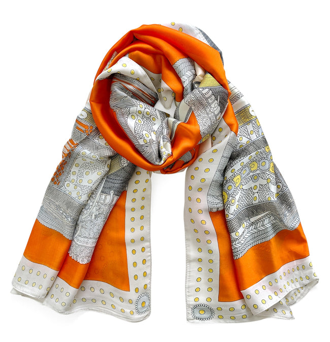 Wrapables Silk Like Satin Polyester Large Scarf Wrap, Saddle Orange