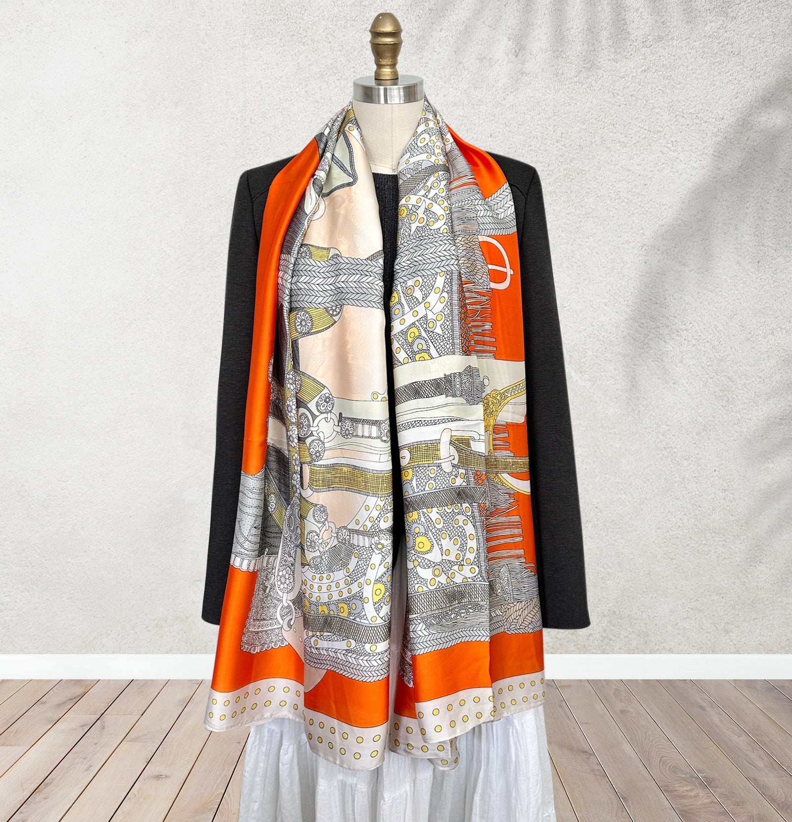 Wrapables Silk Like Satin Polyester Large Scarf Wrap, Saddle Orange