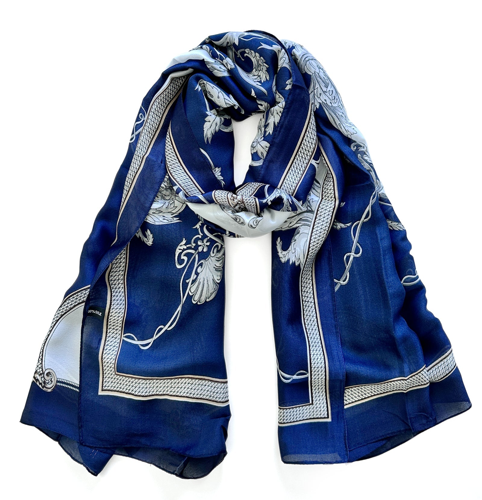 Wrapables Silk Like Satin Polyester Large Scarf Wrap, Navy Regal