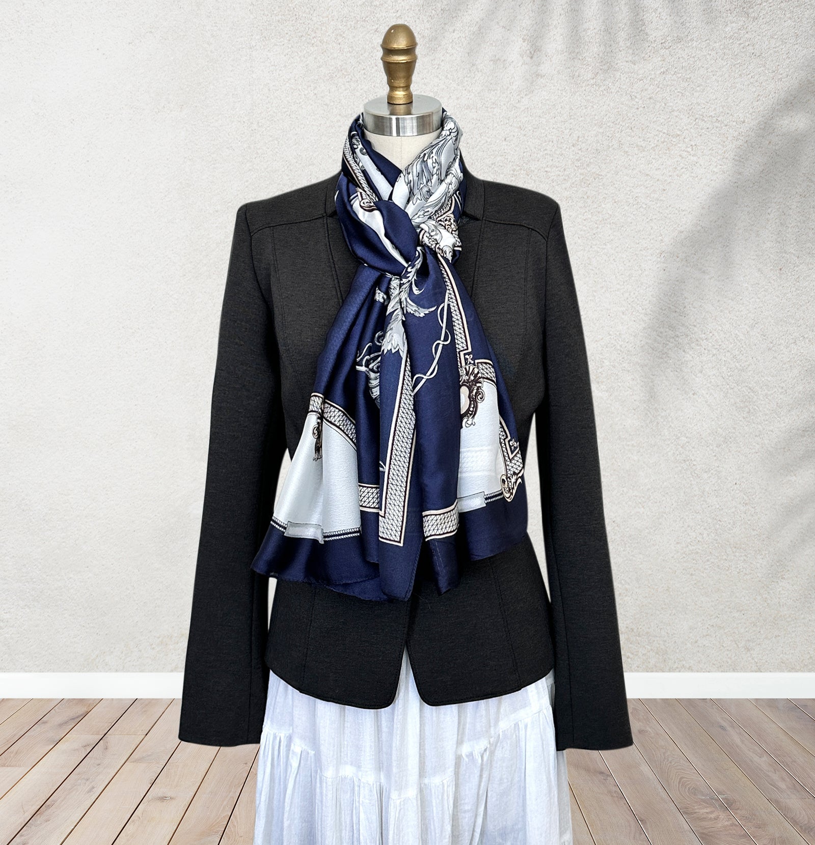 Wrapables Silk Like Satin Polyester Large Scarf Wrap, Navy Regal