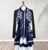 Wrapables Silk Like Satin Polyester Large Scarf Wrap, Navy Regal