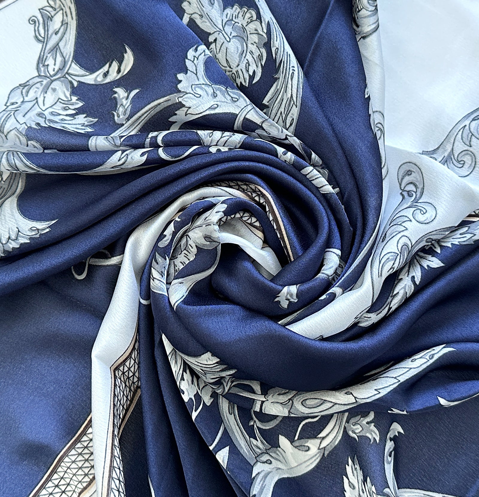 Wrapables Silk Like Satin Polyester Large Scarf Wrap, Navy Regal