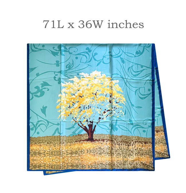 Wrapables Silk Like Satin Polyester Large Scarf Wrap, Golden Leaf Tree