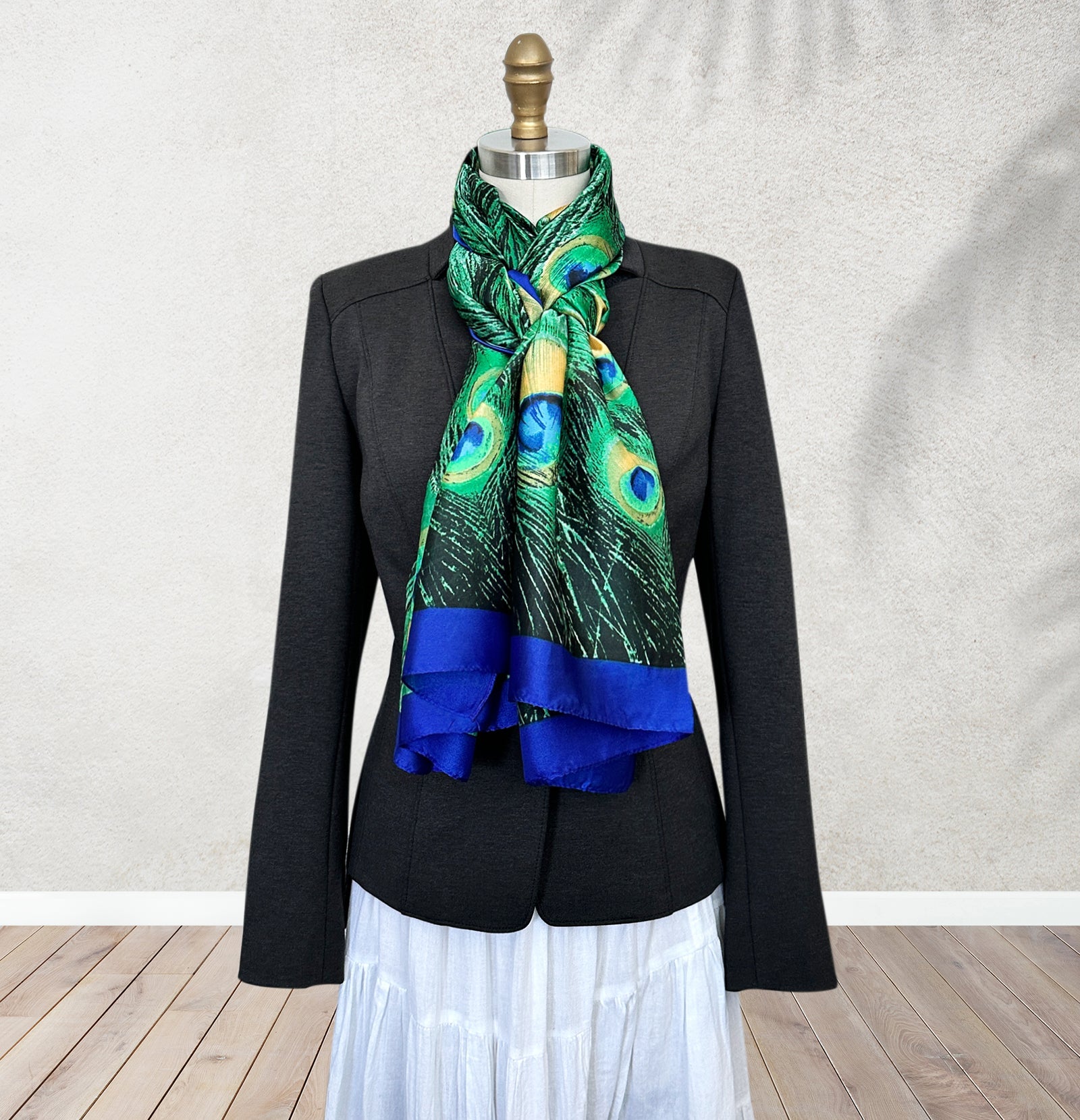 Wrapables Silk Like Satin Polyester Large Scarf Wrap, Peacock Feathers