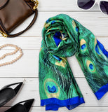 Wrapables Silk Like Satin Polyester Large Scarf Wrap, Peacock Feathers