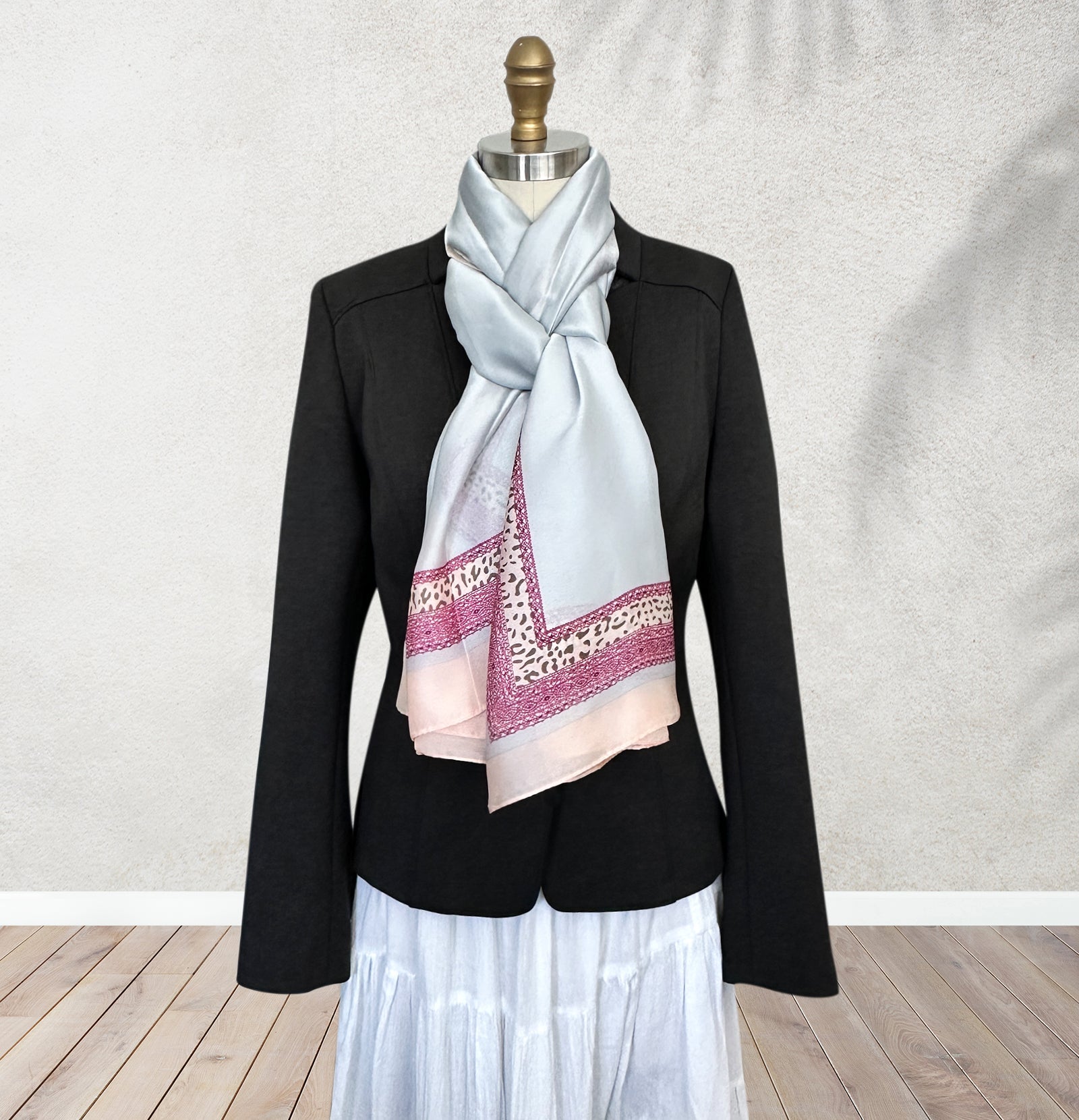 Wrapables Silk Like Satin Polyester Large Scarf Wrap, Gray & Pink