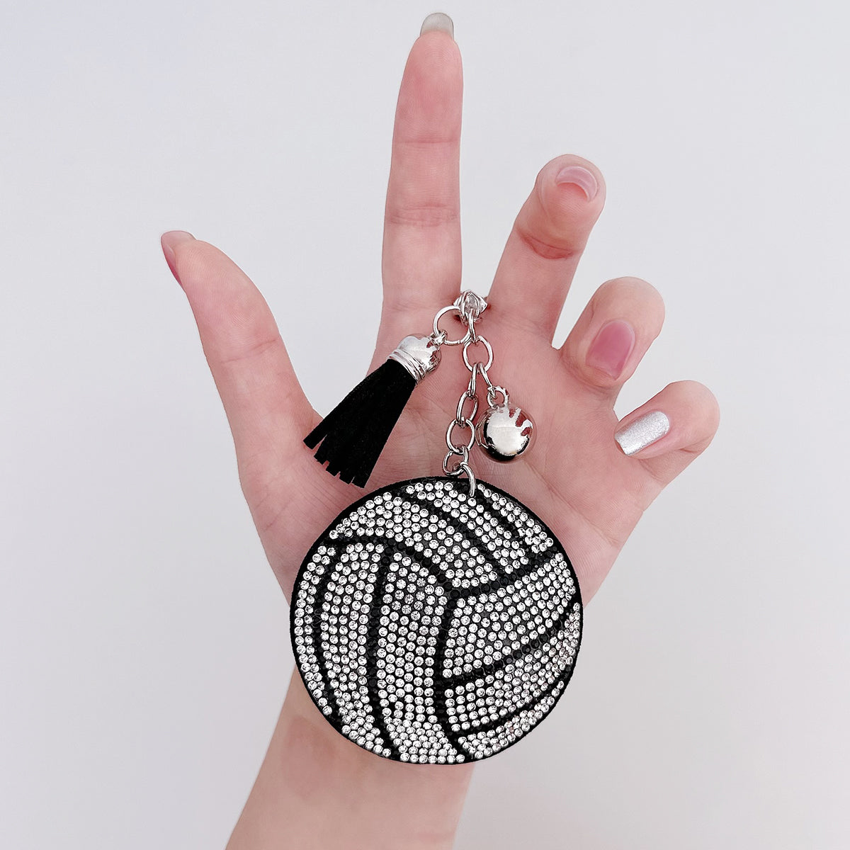 Wrapables Crystal Bling Key Chain Keyring with Tassel Car Purse Handbag Pendant, Volleyball