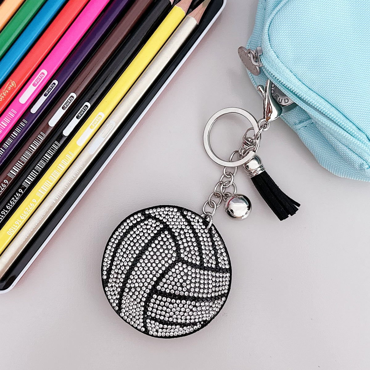 Wrapables Crystal Bling Key Chain Keyring with Tassel Car Purse Handbag Pendant, Volleyball