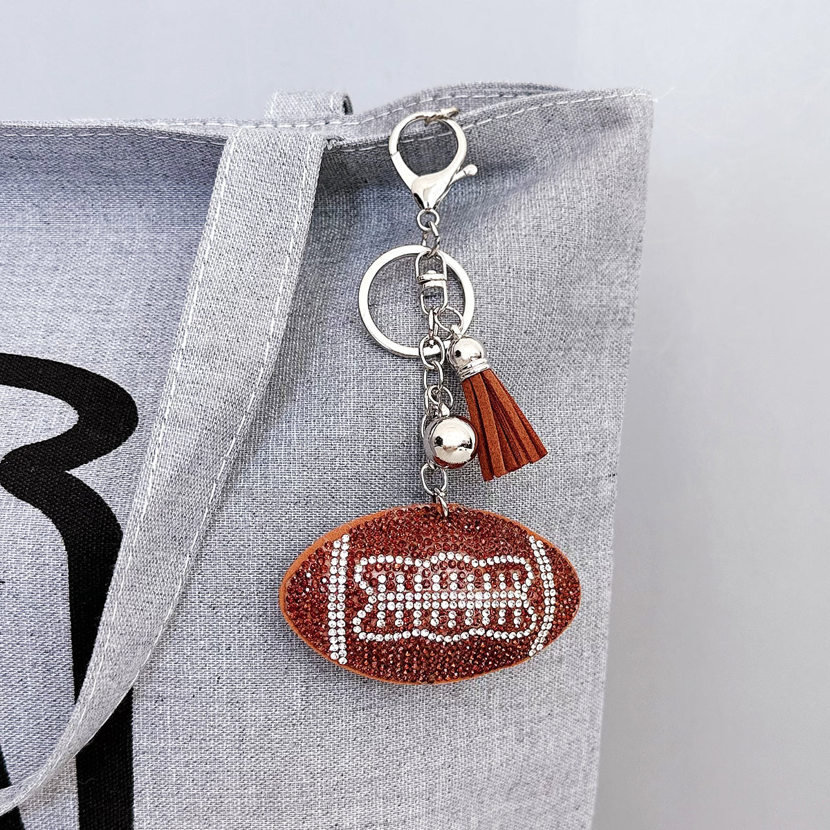 Wrapables Crystal Bling Key Chain Keyring with Tassel Car Purse Handbag Pendant, Football