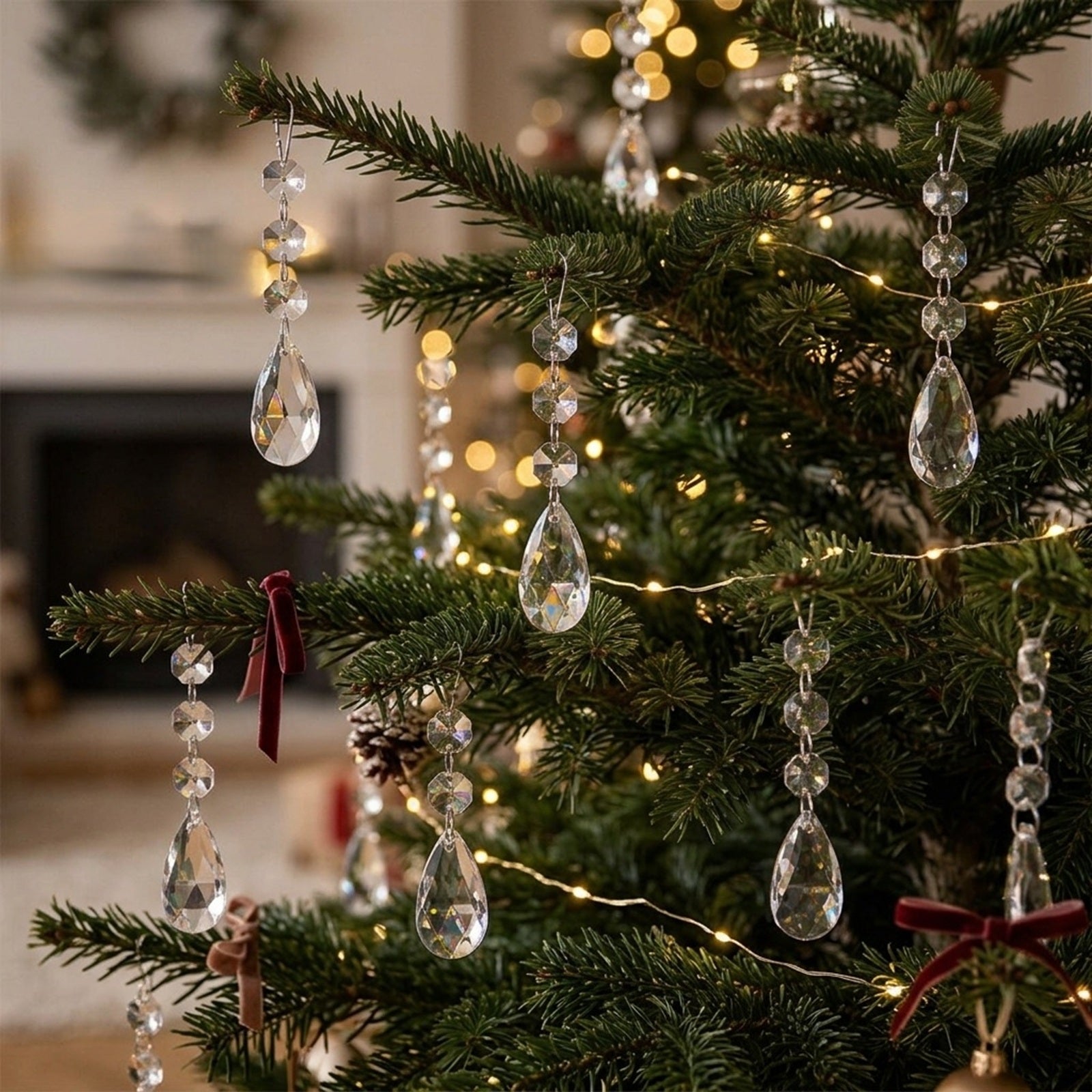Wrapables Acrylic Hanging Crystal Bead Strands for Chandeliers, Garlands, Wedding Decorations, Christmas Tree Ornaments (20pcs), Teardrop