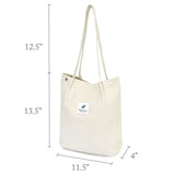 Wrapables Corduroy Tote Bag, Casual Everyday Shoulder Handbag, Cream