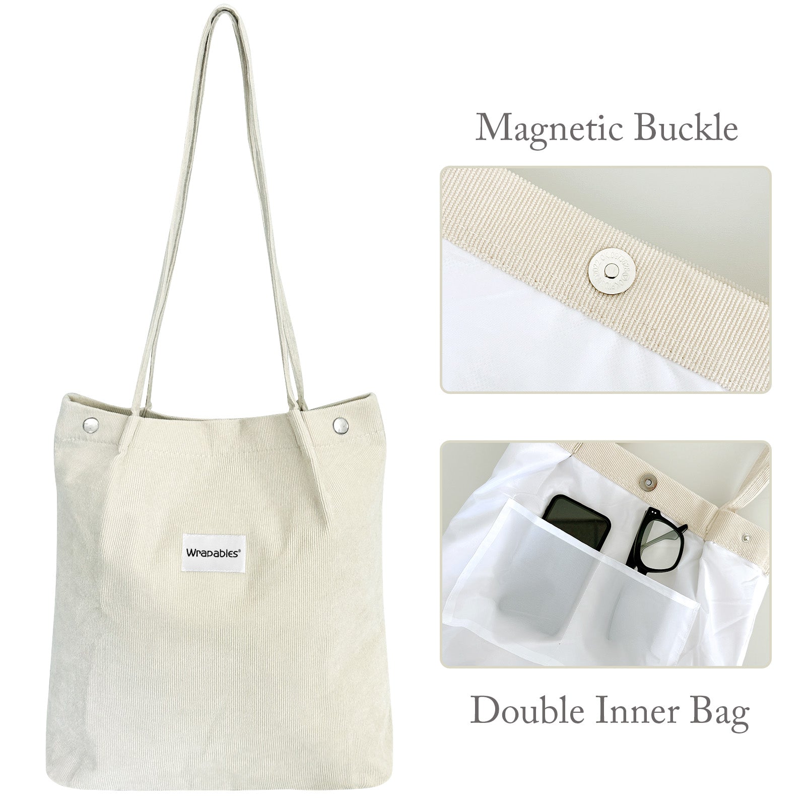 Wrapables Corduroy Tote Bag, Casual Everyday Shoulder Handbag