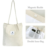 Wrapables Corduroy Tote Bag, Casual Everyday Shoulder Handbag, Cream