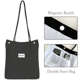Wrapables Corduroy Tote Bag, Casual Everyday Shoulder Handbag, Black