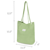 Wrapables Corduroy Tote Bag, Casual Everyday Shoulder Handbag, 2pc LtGreen/Lavender