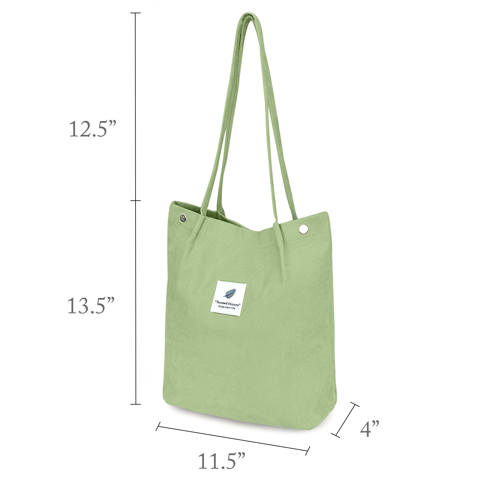 Wrapables Corduroy Tote Bag, Casual Everyday Shoulder Handbag, Light Green