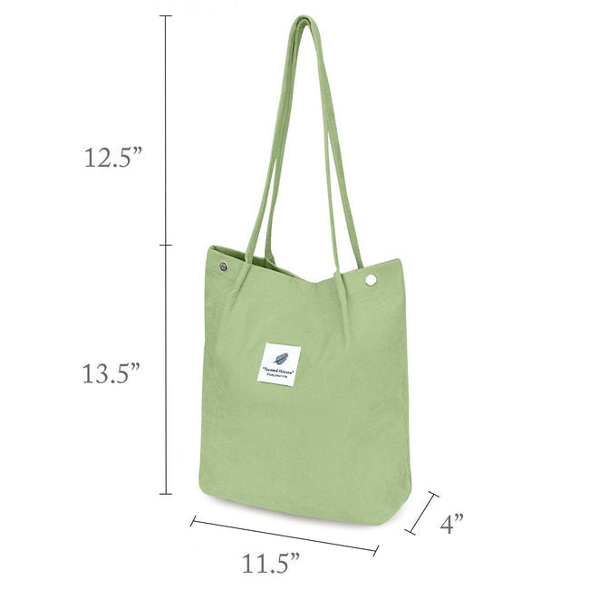 Wrapables Corduroy Tote Bag, Casual Everyday Shoulder Handbag, Light Green