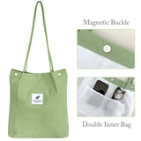 Wrapables Corduroy Tote Bag, Casual Everyday Shoulder Handbag, Light Green