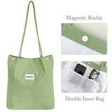 Wrapables Corduroy Tote Bag, Casual Everyday Shoulder Handbag, 2pc LtGreen/Lavender