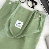 Wrapables Corduroy Tote Bag, Casual Everyday Shoulder Handbag, Light Green