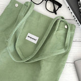 Wrapables Corduroy Tote Bag, Casual Everyday Shoulder Handbag, 2pc LtGreen/Lavender