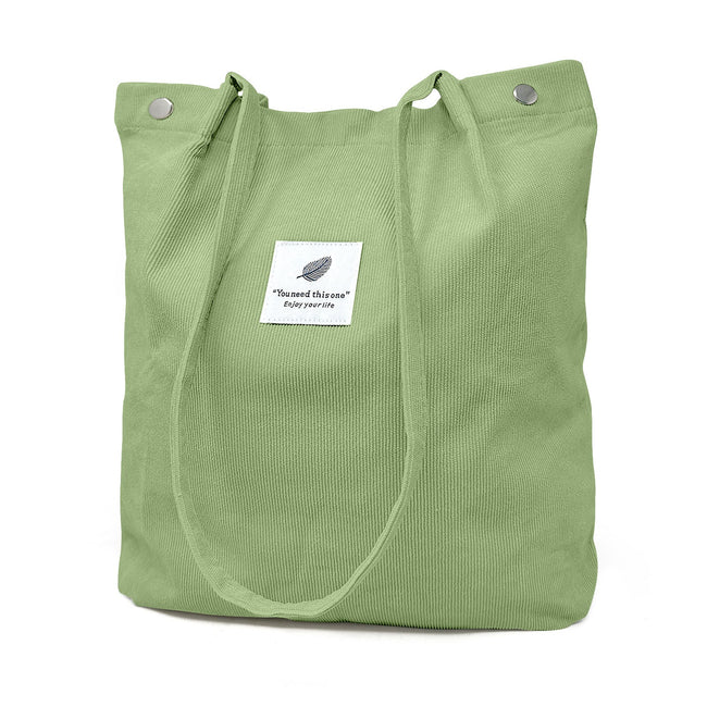 Wrapables Corduroy Tote Bag, Casual Everyday Shoulder Handbag, Light Green