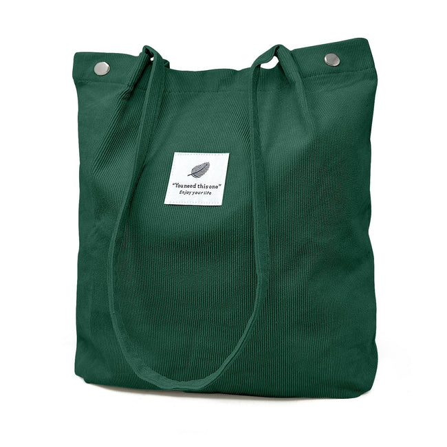 Wrapables Corduroy Tote Bag, Casual Everyday Shoulder Handbag, Forest Green